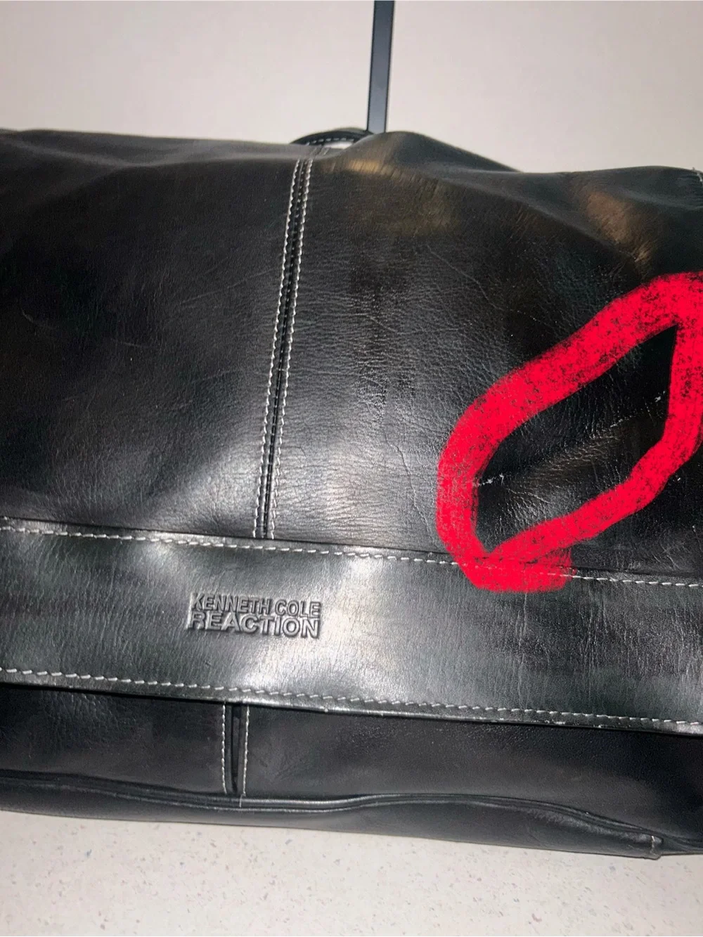 Kenneth Cole Reaction Black Leather Messenger with Adjustable Strap